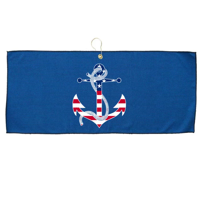 American Flag Patriotic Anchor - Memorial Day 4th Of July Large Microfiber Waffle Golf Towel