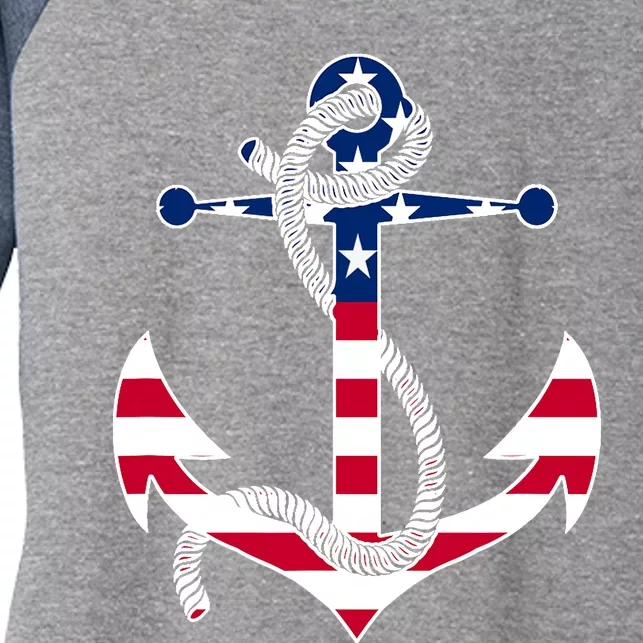 American Flag Patriotic Anchor - Memorial Day 4th Of July Women's Tri-Blend 3/4-Sleeve Raglan Shirt