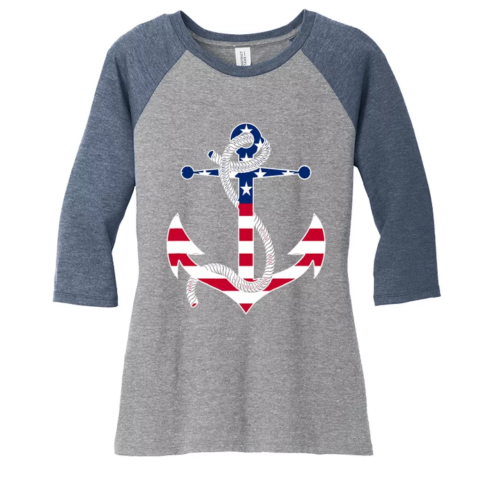 American Flag Patriotic Anchor - Memorial Day 4th Of July Women's Tri-Blend 3/4-Sleeve Raglan Shirt