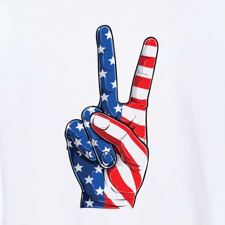 American Flag Peace Sign Hand 4th Of July Garment-Dyed Sweatshirt