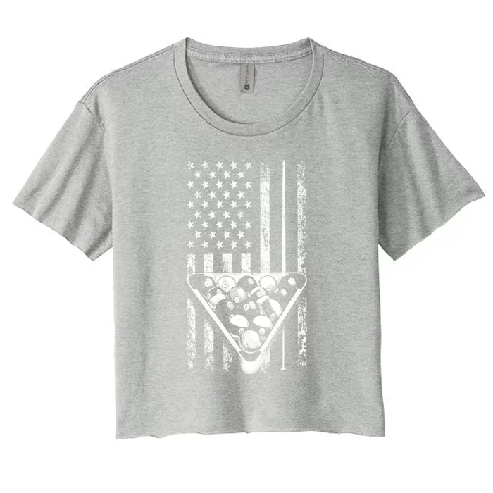 American Flag Pool Player Billiard Vintage Gift Women's Crop Top Tee