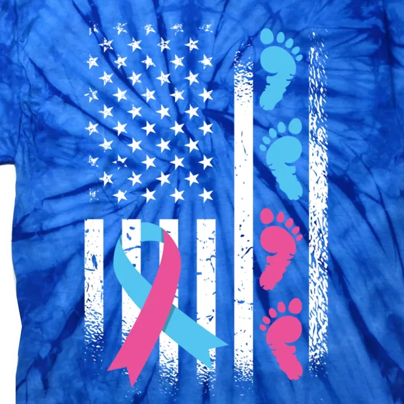 American Flag Pink And Blue Ribbon Pregnancy And Infant Loss Meaningful Gift Tie-Dye T-Shirt