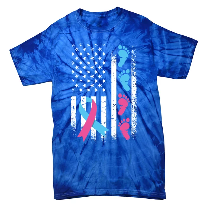 American Flag Pink And Blue Ribbon Pregnancy And Infant Loss Meaningful Gift Tie-Dye T-Shirt