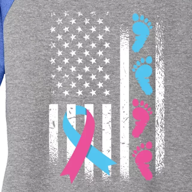 American Flag Pink And Blue Ribbon Pregnancy And Infant Loss Meaningful Gift Women's Tri-Blend 3/4-Sleeve Raglan Shirt