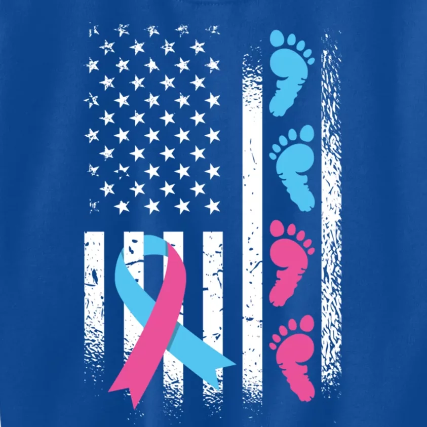 American Flag Pink And Blue Ribbon Pregnancy And Infant Loss Meaningful Gift Kids Sweatshirt