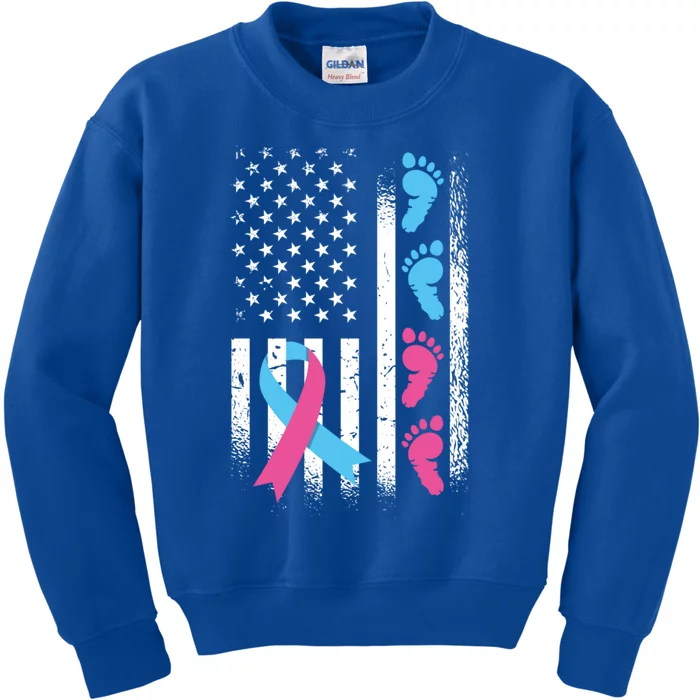 American Flag Pink And Blue Ribbon Pregnancy And Infant Loss Meaningful Gift Kids Sweatshirt