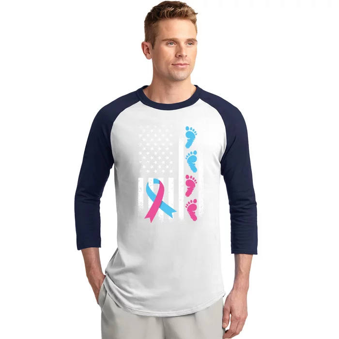 American Flag Pink And Blue Ribbon Pregnancy And Infant Loss Meaningful Gift Baseball Sleeve Shirt