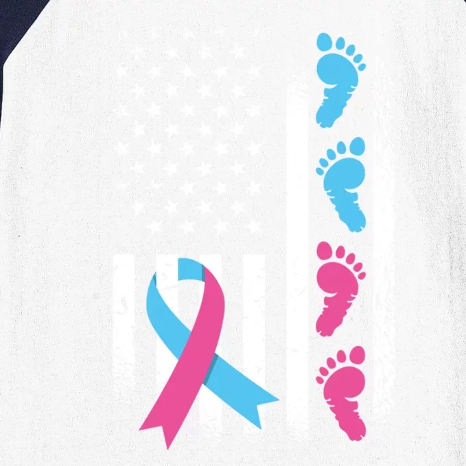 American Flag Pink And Blue Ribbon Pregnancy And Infant Loss Meaningful Gift Baseball Sleeve Shirt