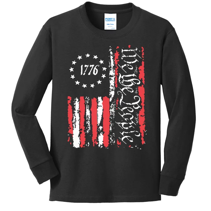 American Flag Patriotic 1776 We The People Usa Kids Long Sleeve Shirt