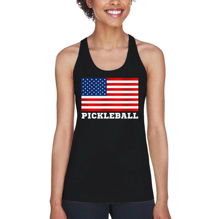 American Flag Pickleball Player USA Pickleball Lover Women's Racerback Tank