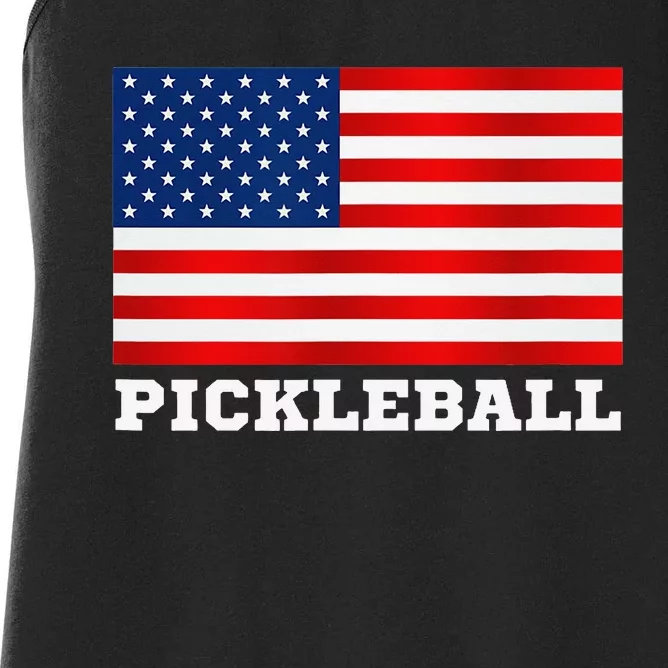 American Flag Pickleball Player USA Pickleball Lover Women's Racerback Tank