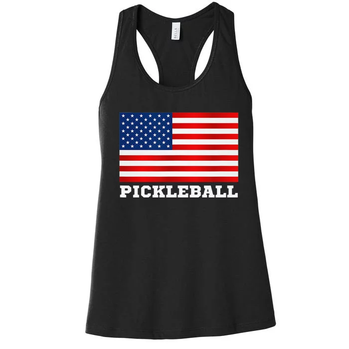 American Flag Pickleball Player USA Pickleball Lover Women's Racerback Tank