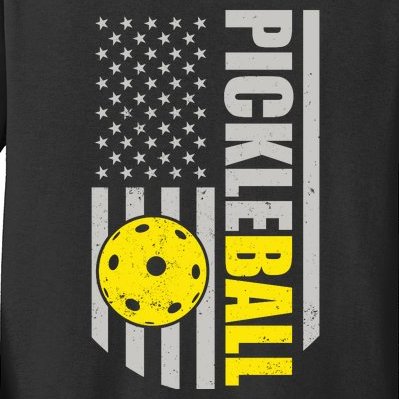 American Flag Pickleball Love Playing Pickle Ball Kids Long Sleeve Shirt