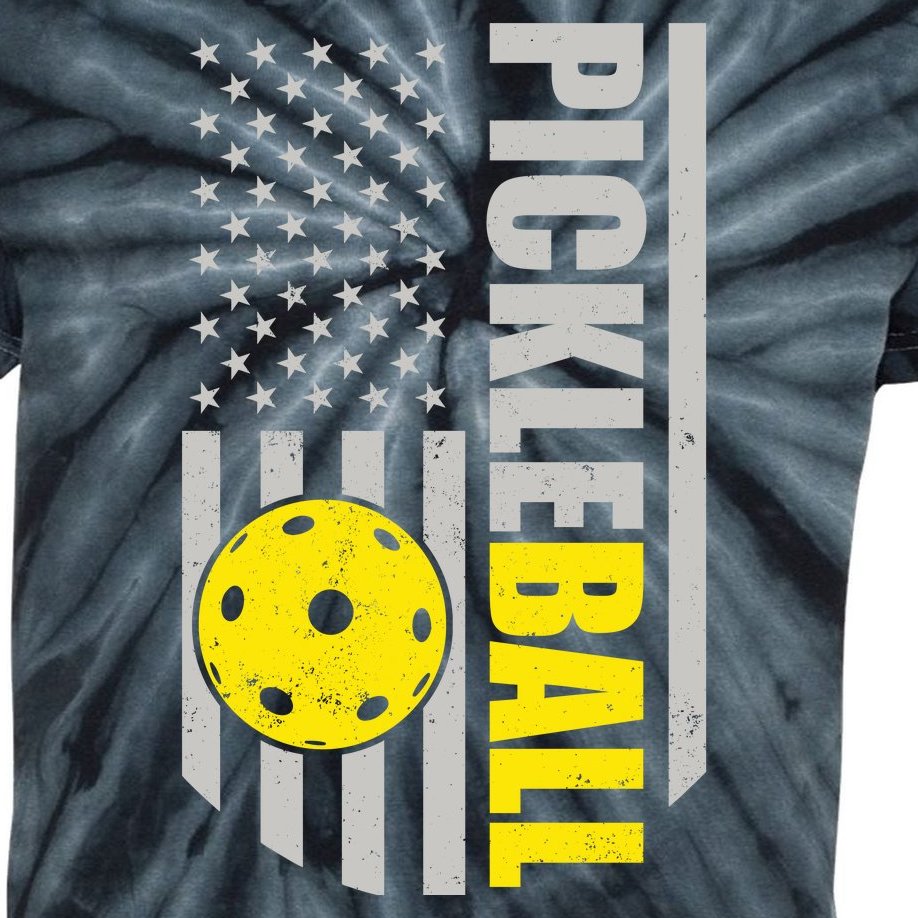 American Flag Pickleball Love Playing Pickle Ball Kids Tie-Dye T-Shirt