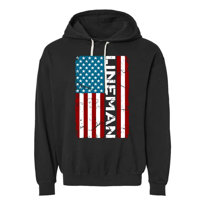 American Flag Patriotic Electric Cable Lineman Garment-Dyed Fleece Hoodie