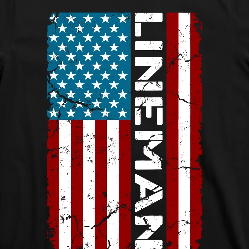 American Flag Patriotic Electric Cable Lineman T-Shirt