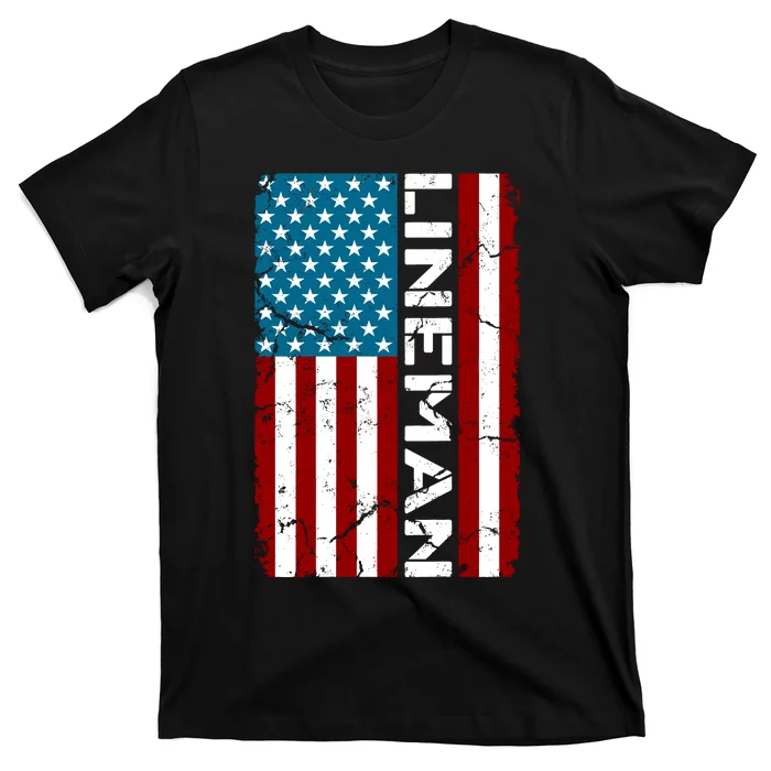 American Flag Patriotic Electric Cable Lineman T-Shirt