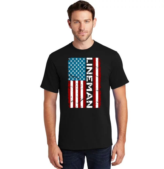 American Flag Patriotic Electric Cable Lineman Tall T-Shirt