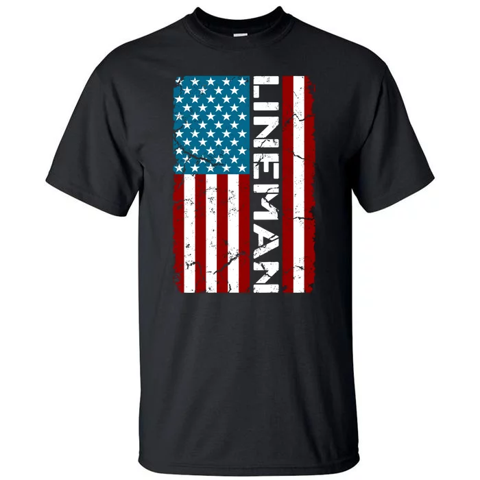 American Flag Patriotic Electric Cable Lineman Tall T-Shirt