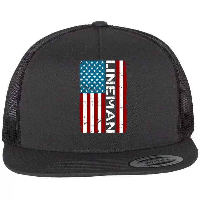 American Flag Patriotic Electric Cable Lineman Flat Bill Trucker Hat