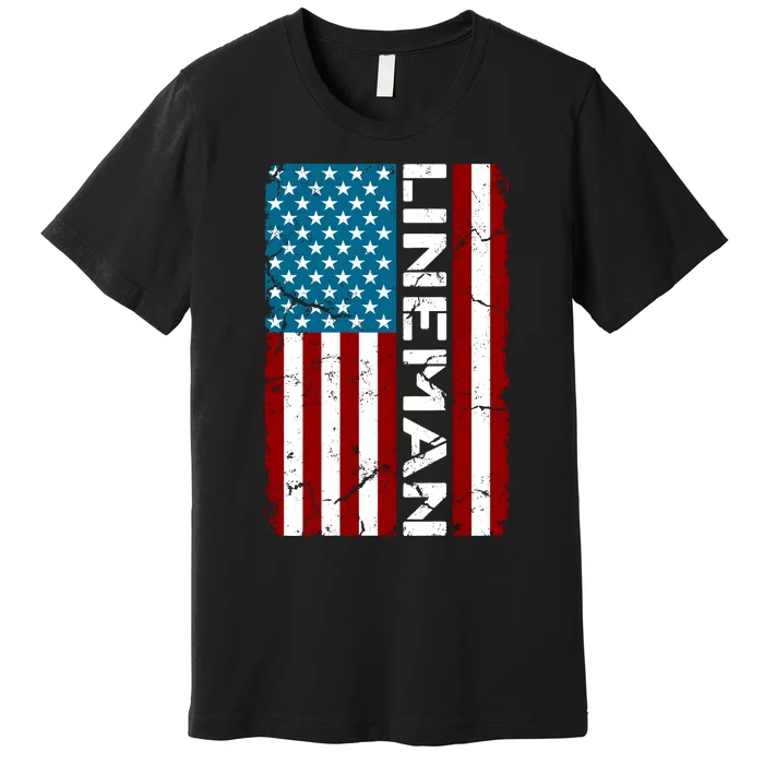 American Flag Patriotic Electric Cable Lineman Premium T-Shirt