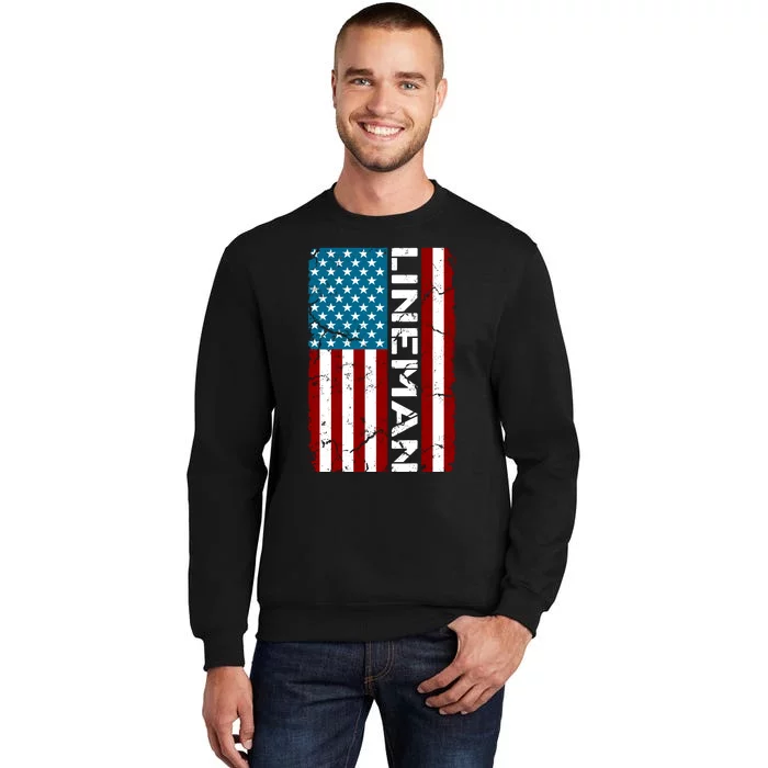 American Flag Patriotic Electric Cable Lineman Tall Sweatshirt