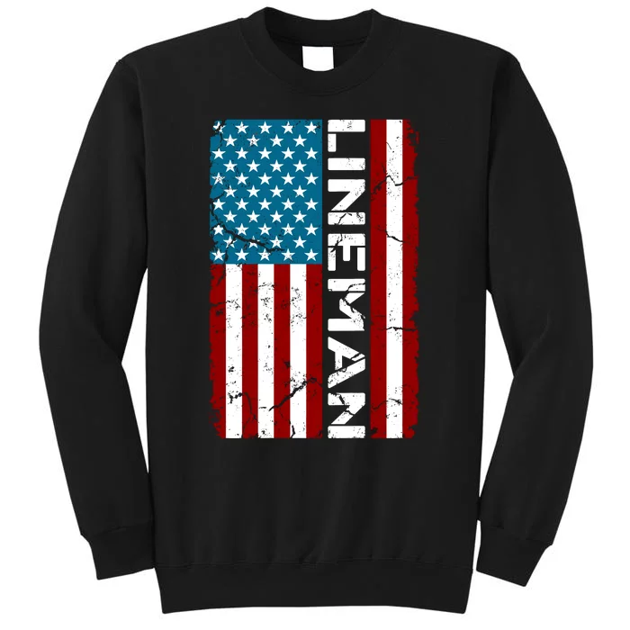 American Flag Patriotic Electric Cable Lineman Tall Sweatshirt