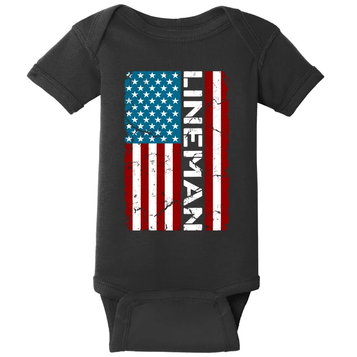 American Flag Patriotic Electric Cable Lineman Baby Bodysuit