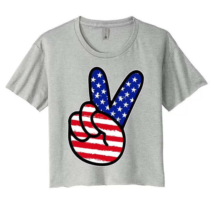 American Flag Peace 4th Of July Mom Dad Mama Papa Son Gift Women's Crop Top Tee