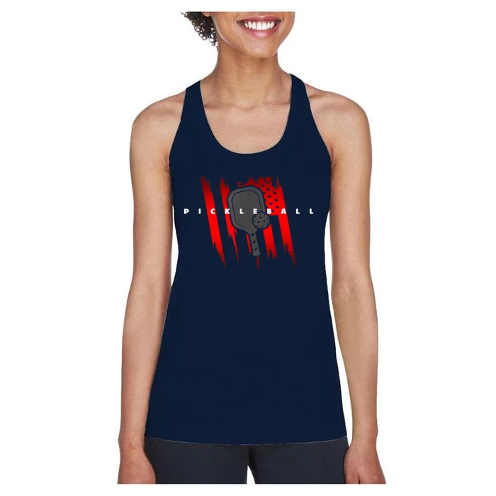 American Flag Pickleball Sport Pickleball Paddles Gift Ideas Women's Racerback Tank