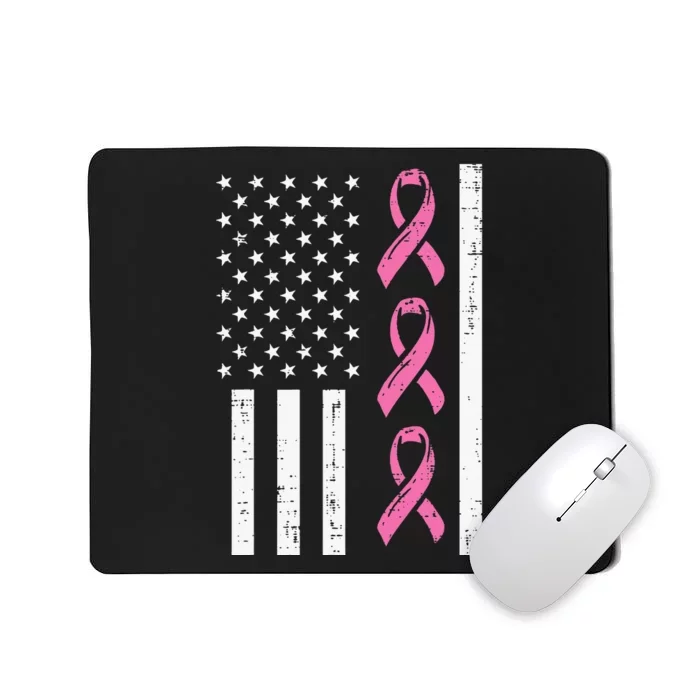 American Flag Pink Ribbon Breast Cancer Awareness Patriotic Mousepad