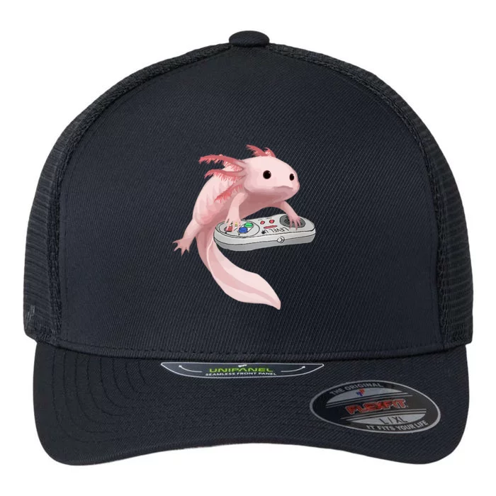 Axolotl Fish Playing Video Game Axolotl Lizard Gamers Flexfit Unipanel Trucker Cap