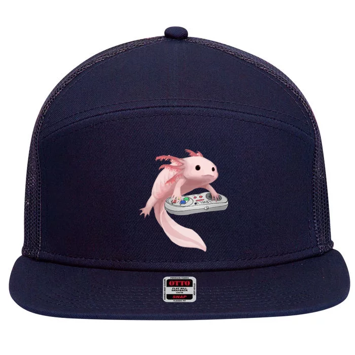 Axolotl Fish Playing Video Game Axolotl Lizard Gamers 7 Panel Mesh Trucker Snapback Hat