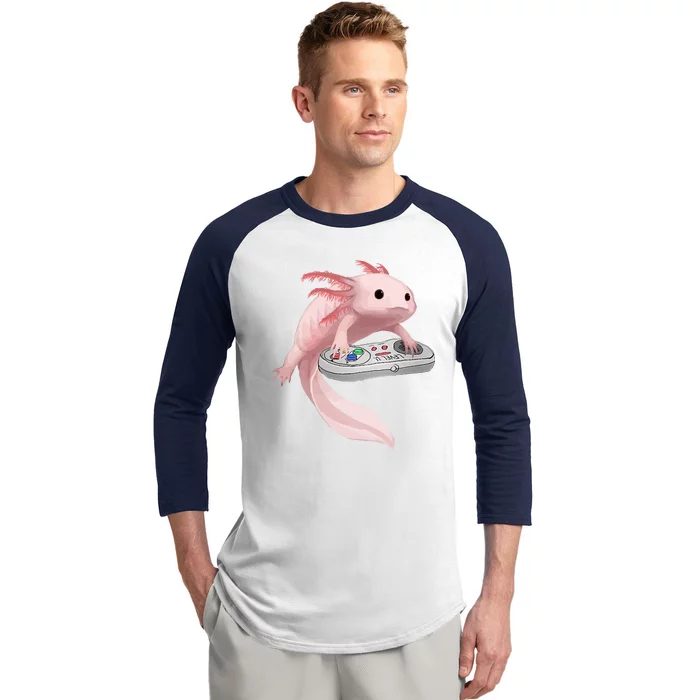 Axolotl Fish Playing Video Game Axolotl Lizard Gamers Baseball Sleeve Shirt