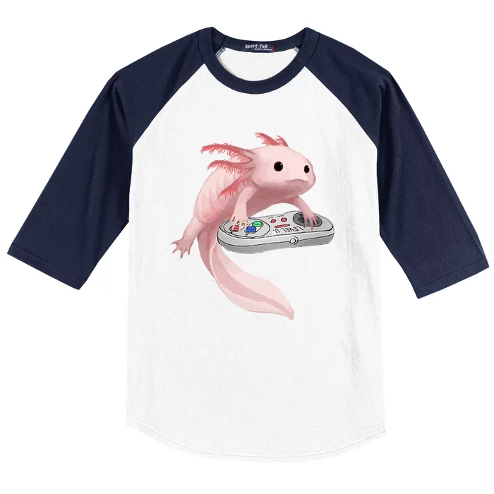 Axolotl Fish Playing Video Game Axolotl Lizard Gamers Baseball Sleeve Shirt