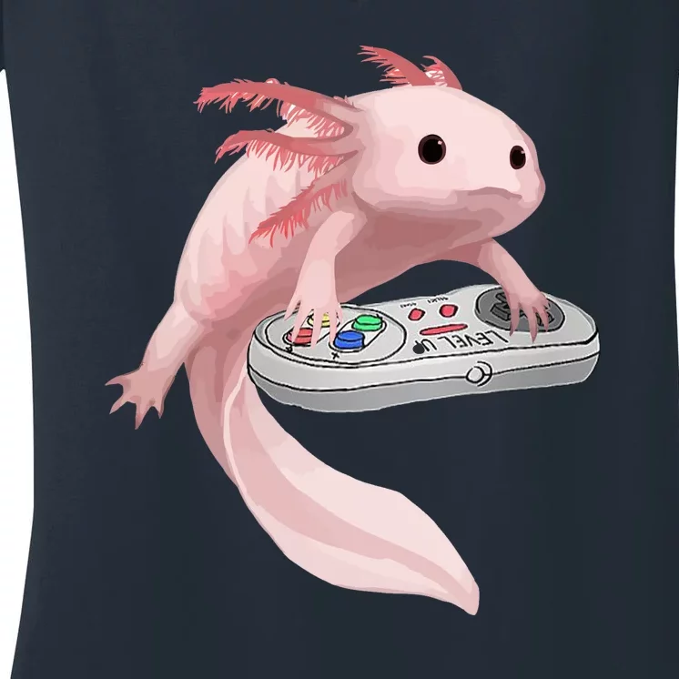 Axolotl Fish Playing Video Game Axolotl Lizard Gamers Women's V-Neck T-Shirt