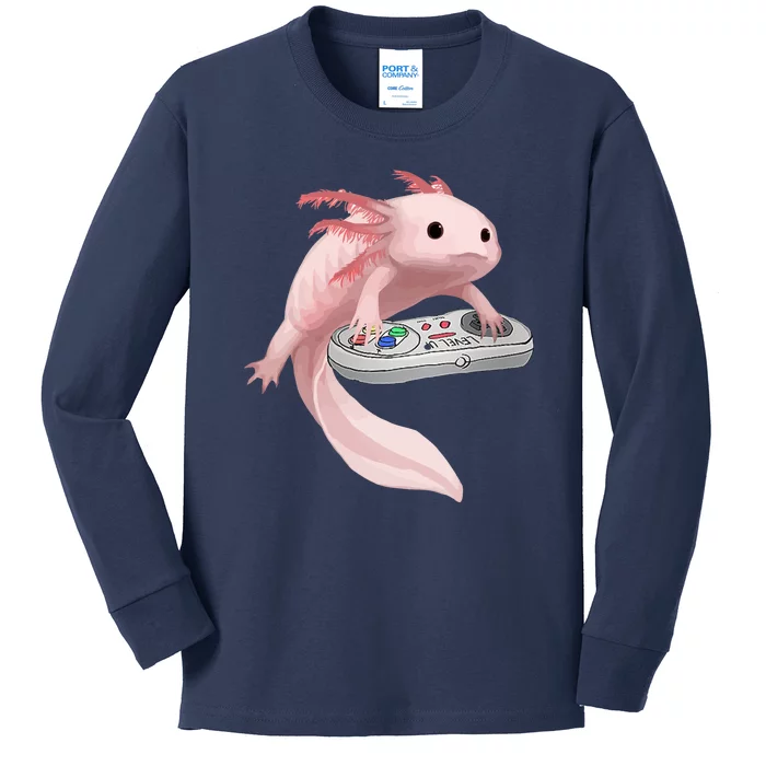 Axolotl Fish Playing Video Game Axolotl Lizard Gamers Kids Long Sleeve Shirt