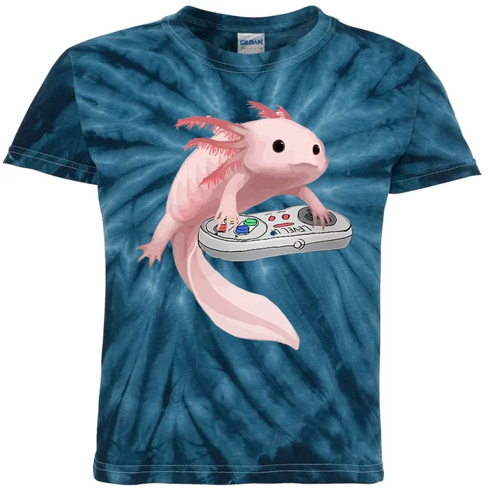 Axolotl Fish Playing Video Game Axolotl Lizard Gamers Kids Tie-Dye T-Shirt