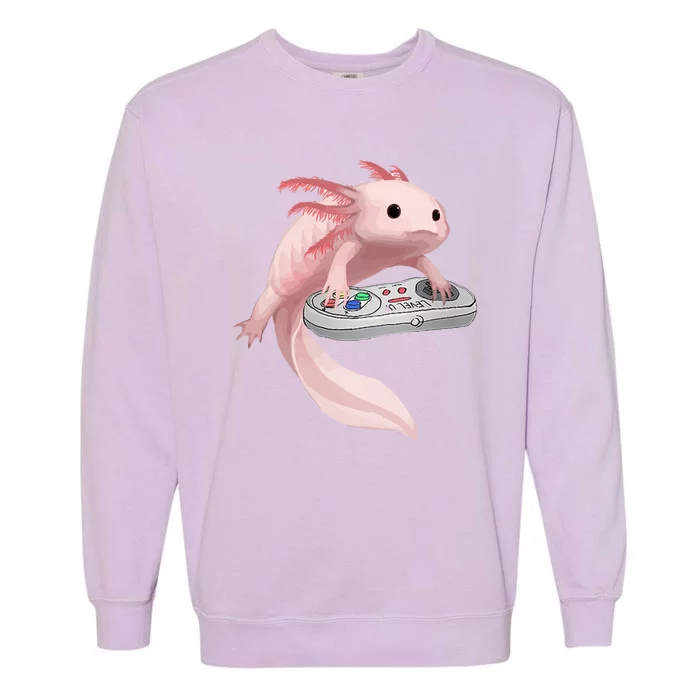 Axolotl Fish Playing Video Game Axolotl Lizard Gamers Garment-Dyed Sweatshirt