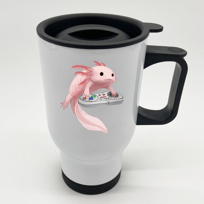 Axolotl Fish Playing Video Game Axolotl Lizard Gamers Front & Back Stainless Steel Travel Mug