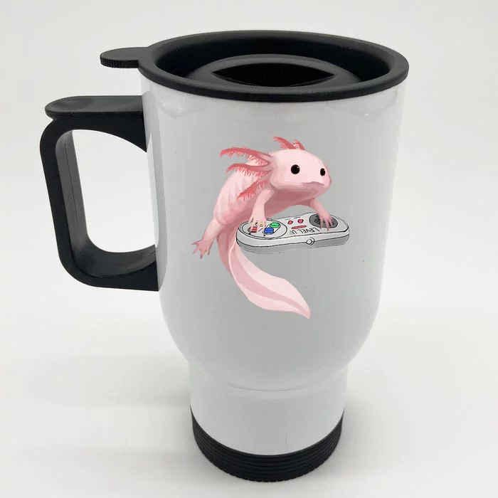 Axolotl Fish Playing Video Game Axolotl Lizard Gamers Front & Back Stainless Steel Travel Mug