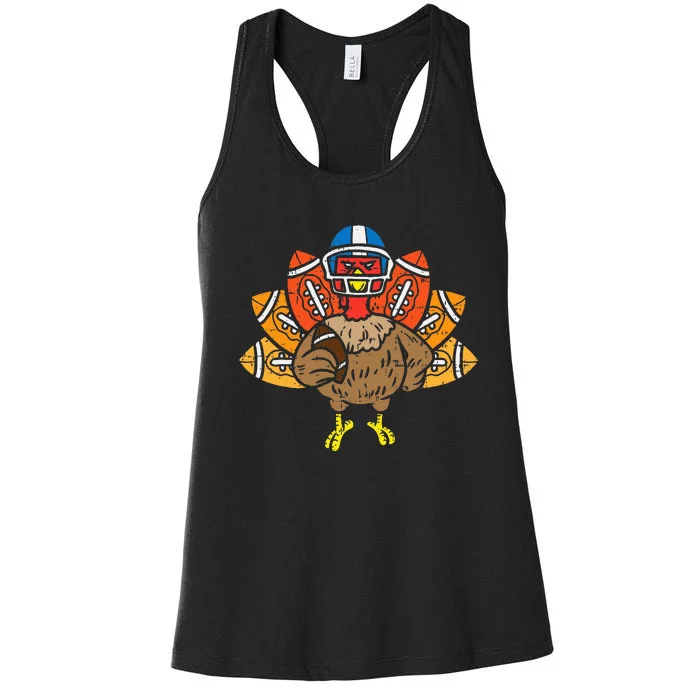 American Football Player Turkey Thanksgiving Day Sport Gift Women's Racerback Tank