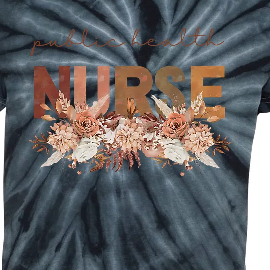 Autumn Floral Public Health Nurse Fall Flowers Leaves Rn Kids Tie-Dye T-Shirt