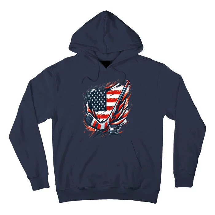 American Flag Patriotic Ice Hockey Winter Sports Gift Tall Hoodie