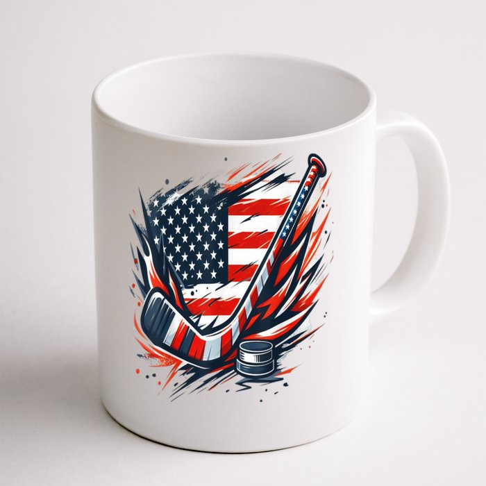 American Flag Patriotic Ice Hockey Winter Sports Gift Front & Back Coffee Mug