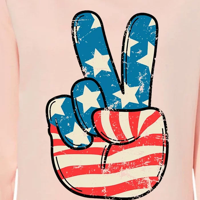 American Flag Peace Sign Hand 4th Of July Patriotic Womens California Wash Sweatshirt