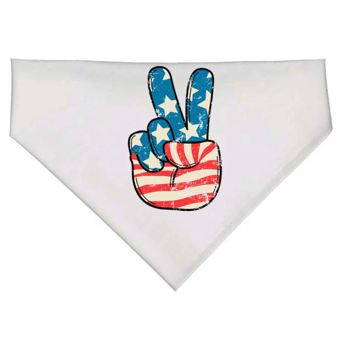 American Flag Peace Sign Hand 4th Of July Patriotic USA-Made Doggie Bandana