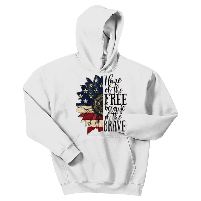 American Flag Patriot Home Of The Free Because Of The Brave Kids Hoodie