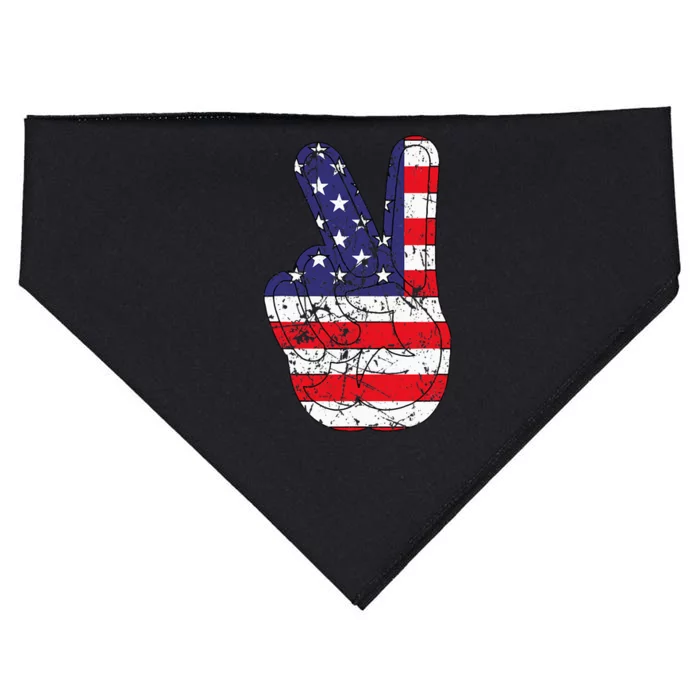 American Flag Peace Sign Hand Fourth Of July USA-Made Doggie Bandana