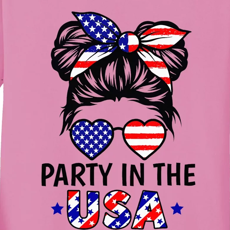 American Flag Party In Usa 4th July Patriotic Kids Long Sleeve Shirt